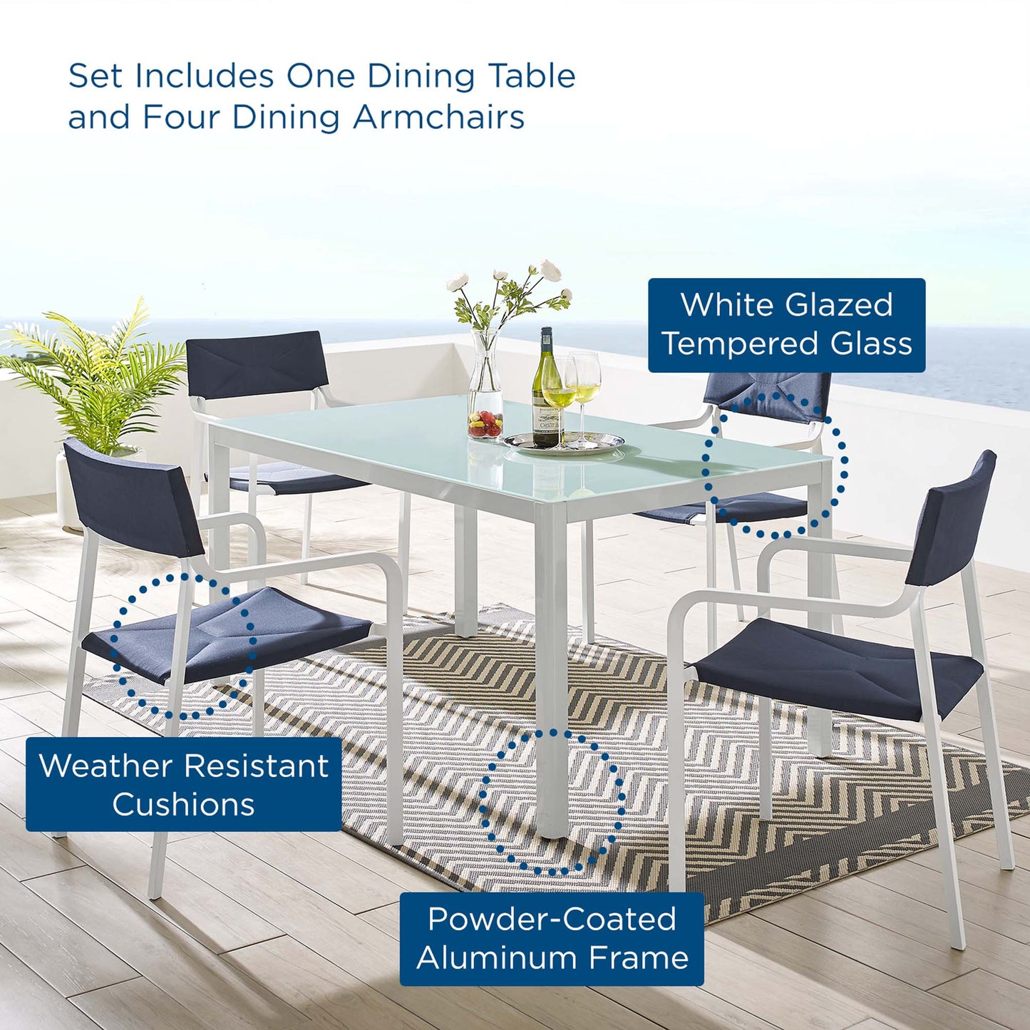 Raleigh 5 Piece Outdoor Patio Aluminum Dining Set by Furniture For America
