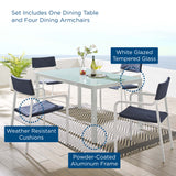Studio 5 Piece Outdoor Patio Aluminum Dining Set in White Navy