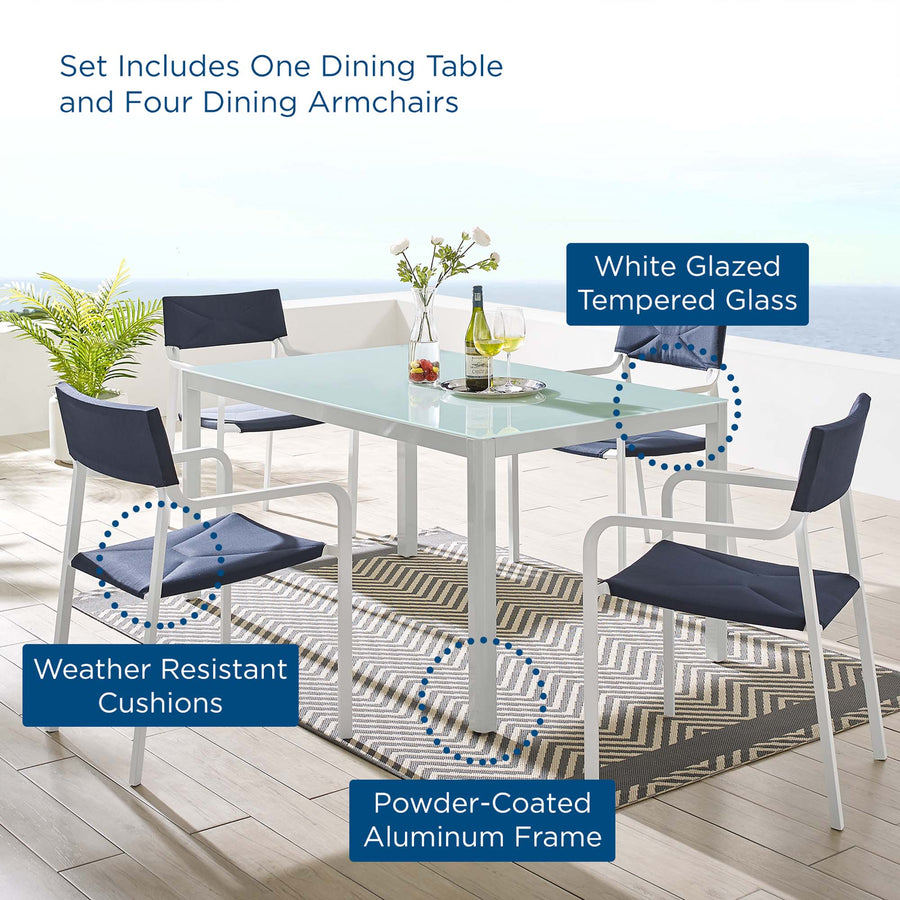 Studio 5 Piece Outdoor Patio Aluminum Dining Set in White Navy