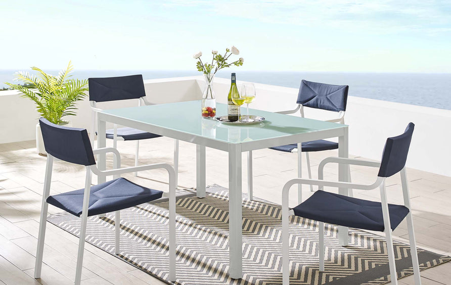 Studio 5 Piece Outdoor Patio Aluminum Dining Set in White Navy