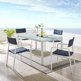 Studio 5 Piece Outdoor Patio Aluminum Dining Set in White Navy