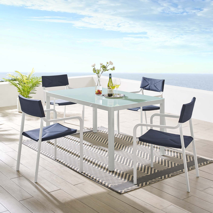 Studio 5 Piece Outdoor Patio Aluminum Dining Set in White Navy
