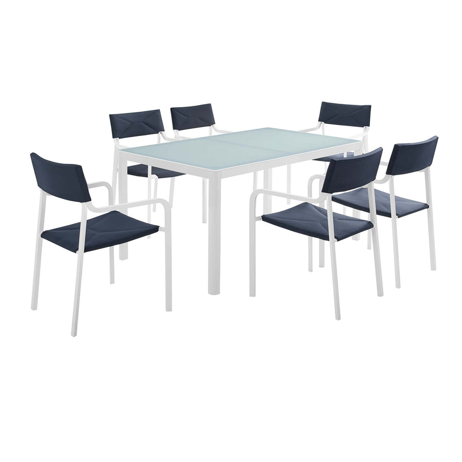 Studio 7 Piece Outdoor Patio Aluminum Dining Set in White Navy