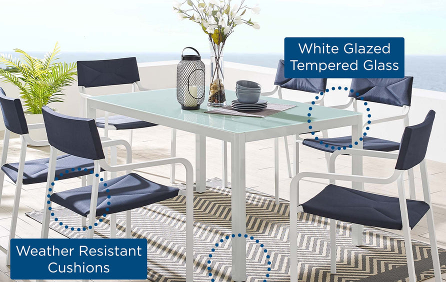 Studio 7 Piece Outdoor Patio Aluminum Dining Set in White Navy