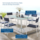 Studio 7 Piece Outdoor Patio Aluminum Dining Set in White Navy