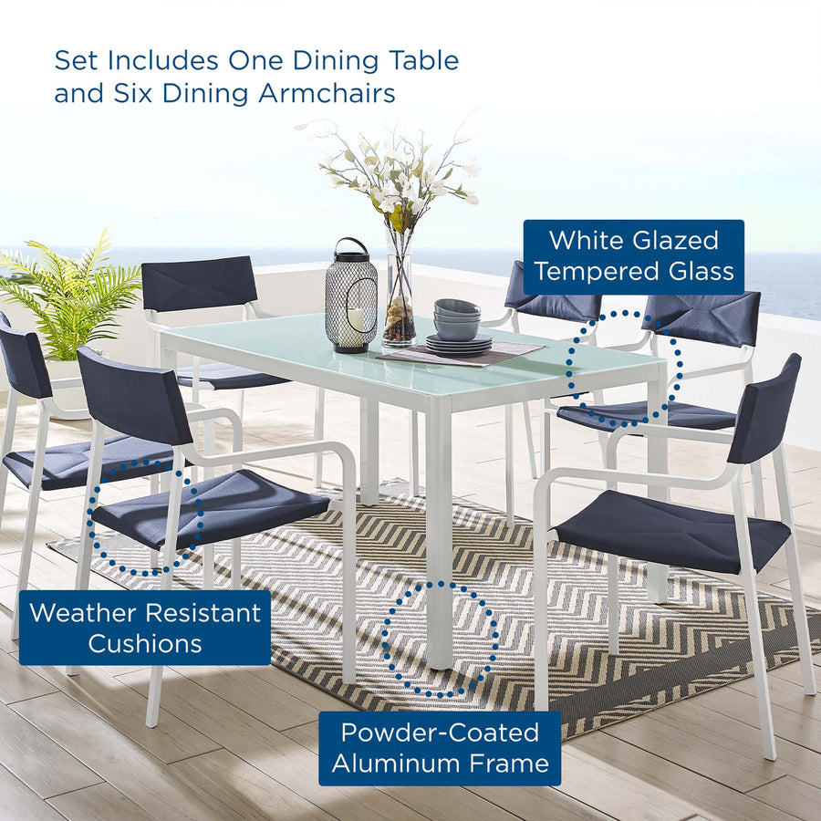 Studio 7 Piece Outdoor Patio Aluminum Dining Set in White Navy