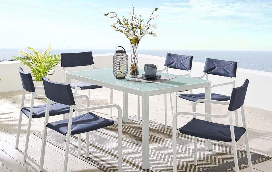 Studio 7 Piece Outdoor Patio Aluminum Dining Set in White Navy