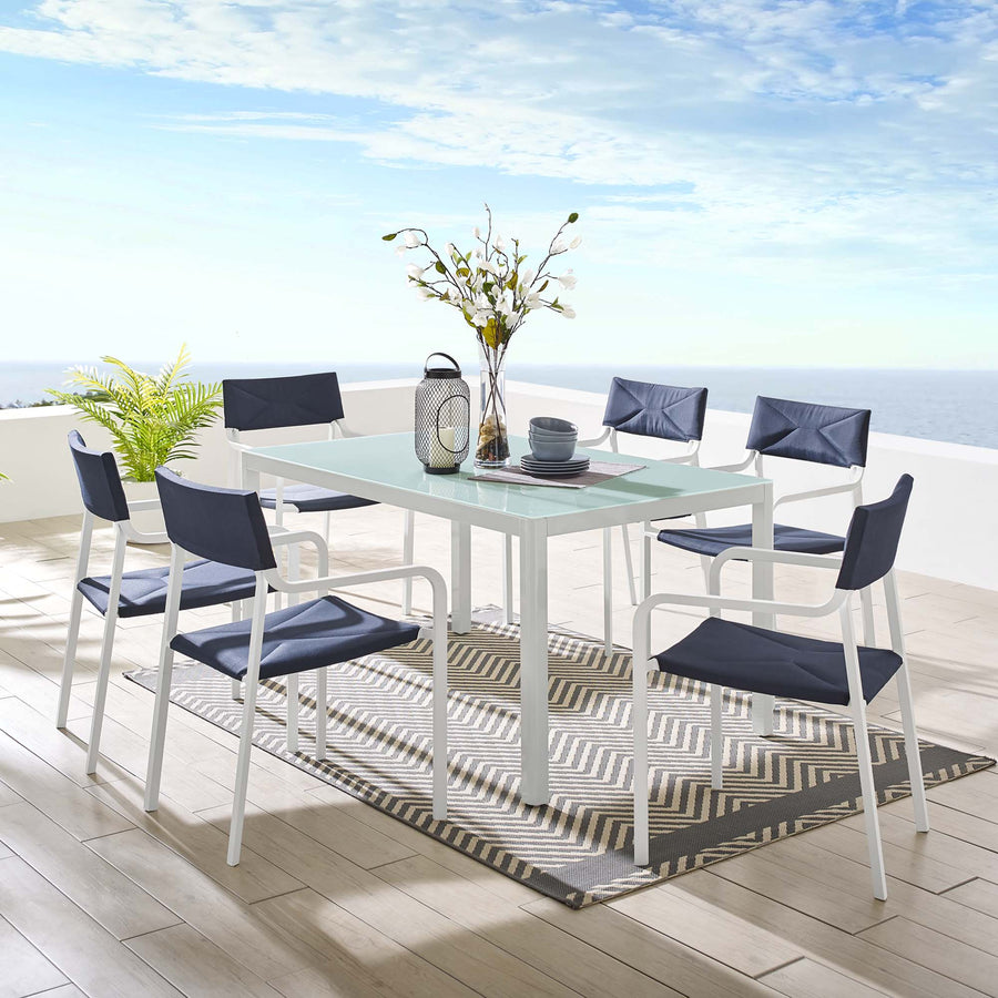 Studio 7 Piece Outdoor Patio Aluminum Dining Set in White Navy