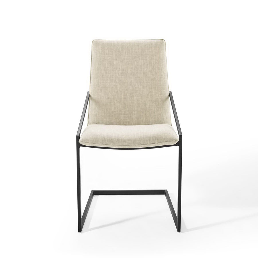 Delphine Upholstered Fabric Dining Armchair in Black Beige