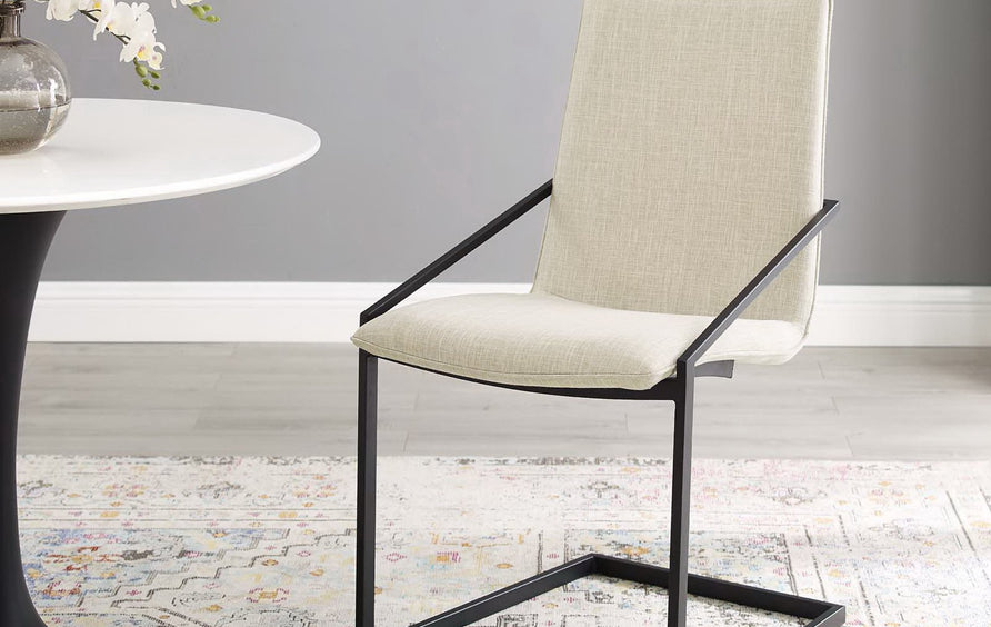 Delphine Upholstered Fabric Dining Armchair in Black Beige