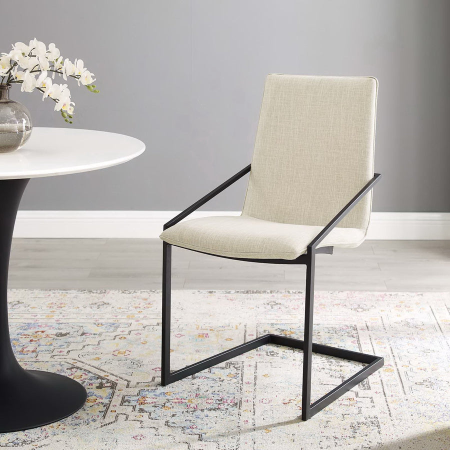 Delphine Upholstered Fabric Dining Armchair in Black Beige