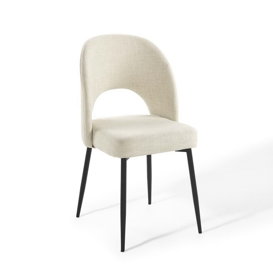 Plaid Upholstered Fabric Dining Side Chair in Black Beige
