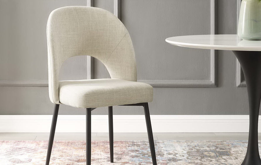 Plaid Upholstered Fabric Dining Side Chair in Black Beige