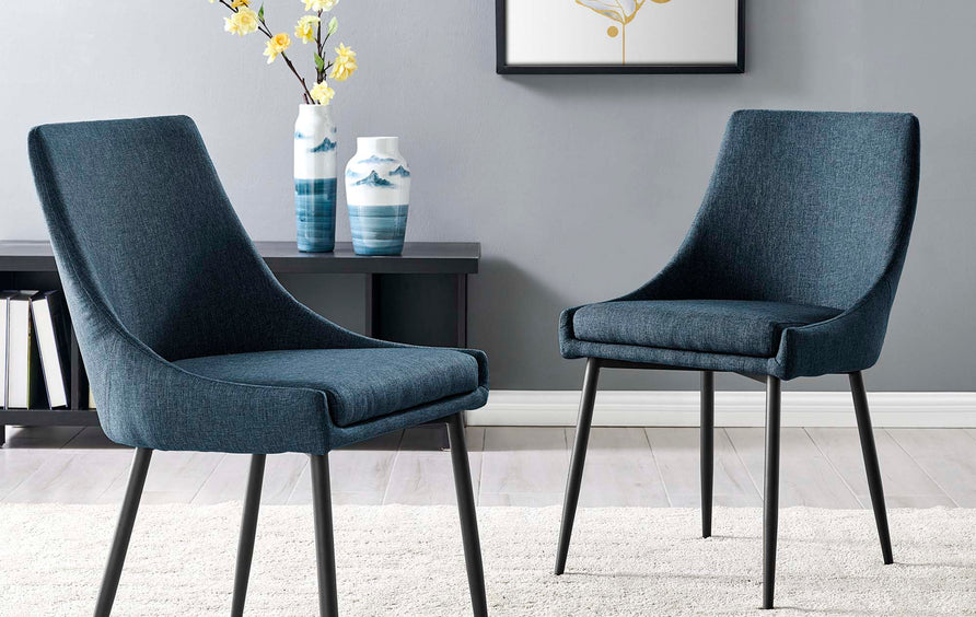 Foyer Upholstered Fabric Dining Chairs Set of 2 in Black Azure