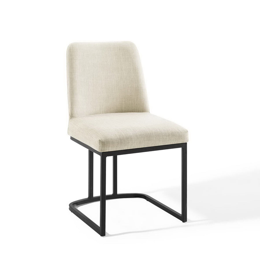 Dragana Sled Base Upholstered Fabric Dining Side Chair in Black Beige