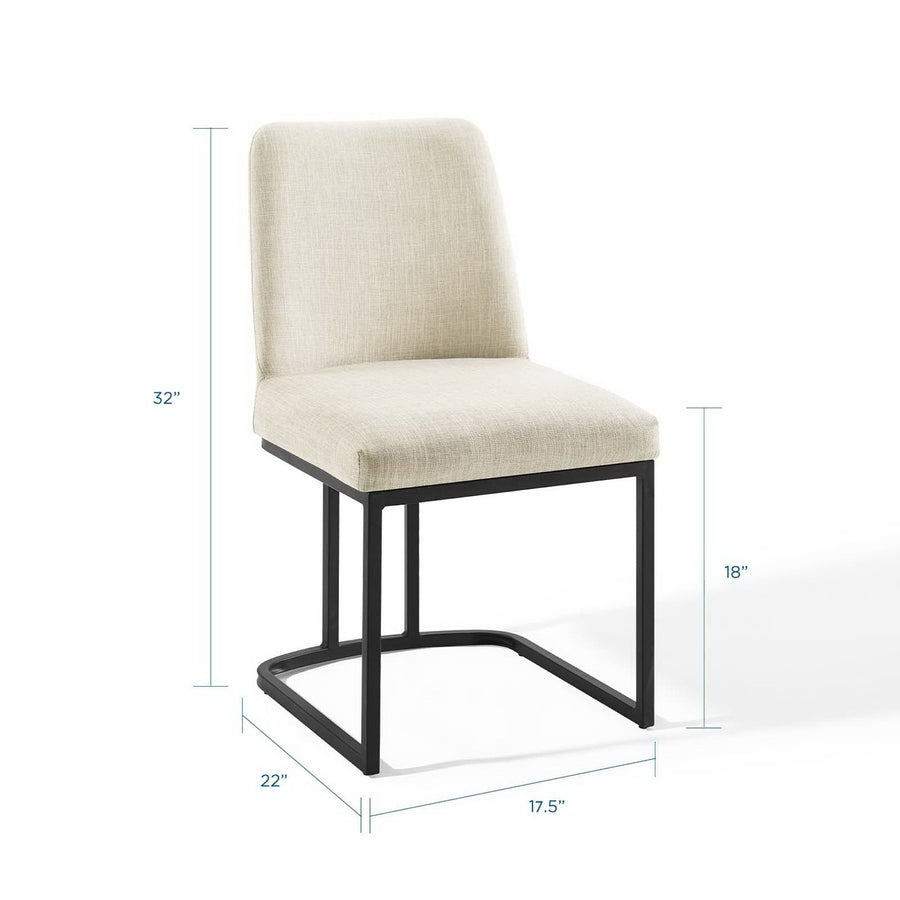 Dragana Sled Base Upholstered Fabric Dining Side Chair in Black Beige