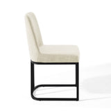 Dragana Sled Base Upholstered Fabric Dining Side Chair in Black Beige