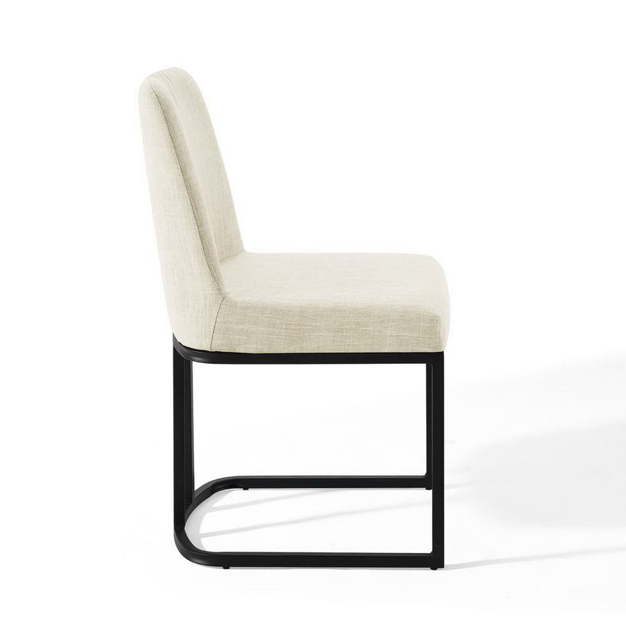 Dragana Sled Base Upholstered Fabric Dining Side Chair in Black Beige