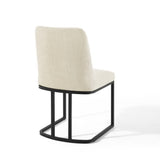 Dragana Sled Base Upholstered Fabric Dining Side Chair in Black Beige