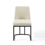 Dragana Sled Base Upholstered Fabric Dining Side Chair in Black Beige