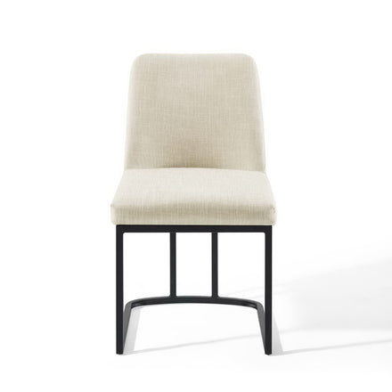 Amplify Sled Base Upholstered Fabric Dining Side Chair in Black Beige
