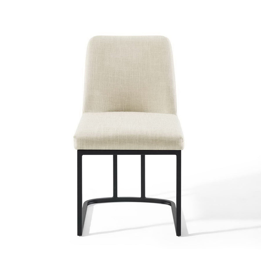 Dragana Sled Base Upholstered Fabric Dining Side Chair in Black Beige