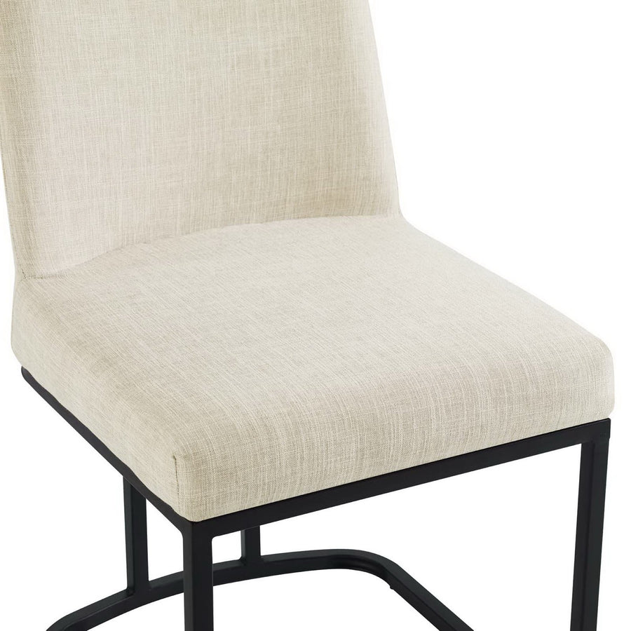 Dragana Sled Base Upholstered Fabric Dining Side Chair in Black Beige