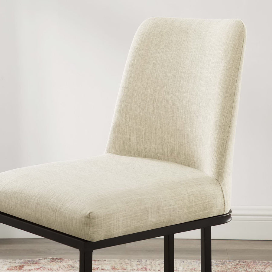 Dragana Sled Base Upholstered Fabric Dining Side Chair in Black Beige