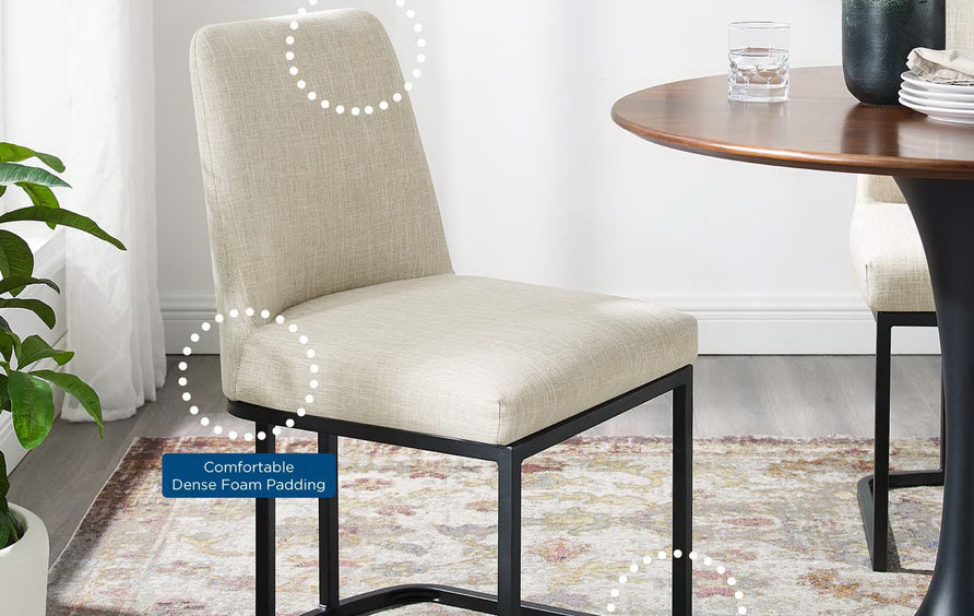 Dragana Sled Base Upholstered Fabric Dining Side Chair in Black Beige