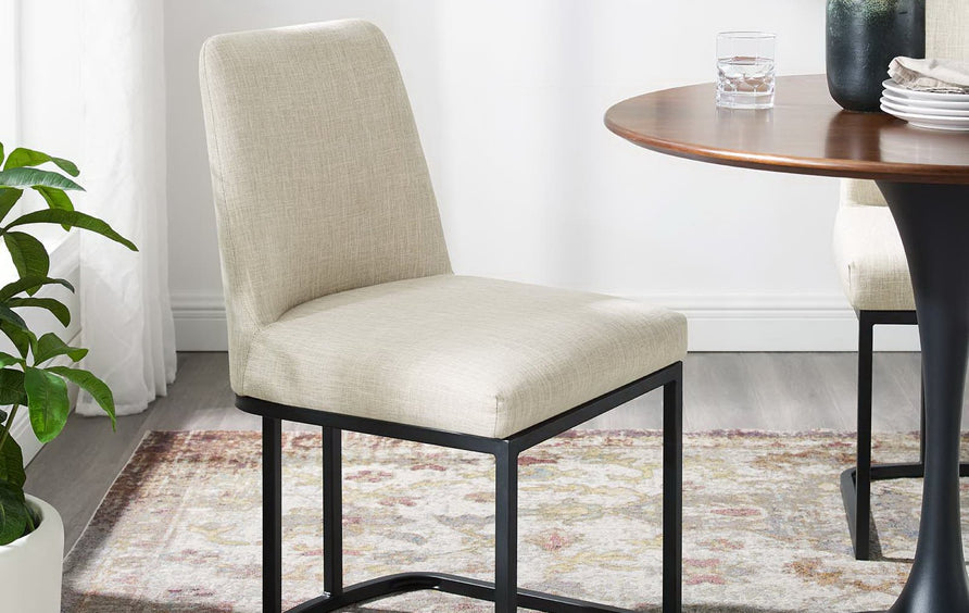 Dragana Sled Base Upholstered Fabric Dining Side Chair in Black Beige
