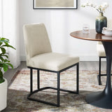 Dragana Sled Base Upholstered Fabric Dining Side Chair in Black Beige