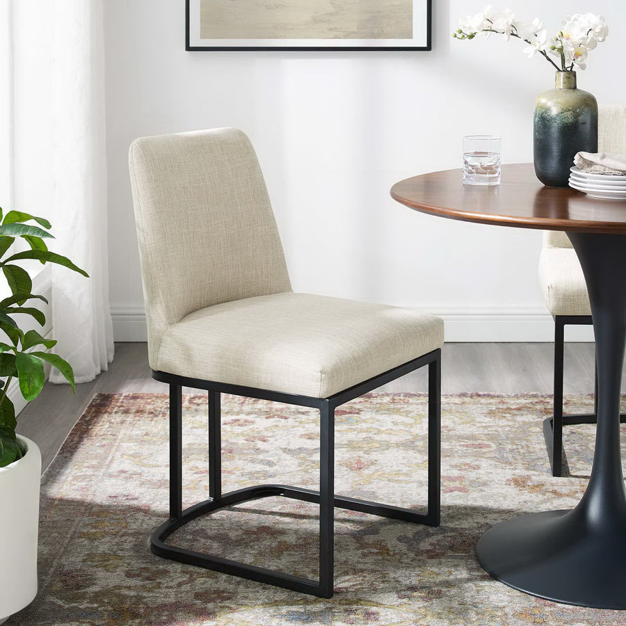 Dragana Sled Base Upholstered Fabric Dining Side Chair in Black Beige