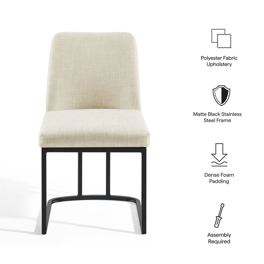 Dragana Sled Base Upholstered Fabric Dining Side Chair in Black Beige