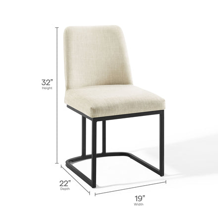 Amplify Sled Base Upholstered Fabric Dining Side Chair in Black Beige