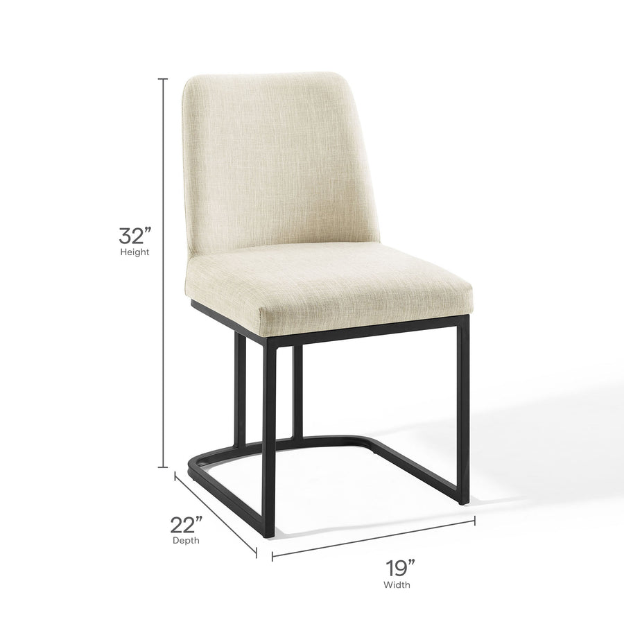 Dragana Sled Base Upholstered Fabric Dining Side Chair in Black Beige