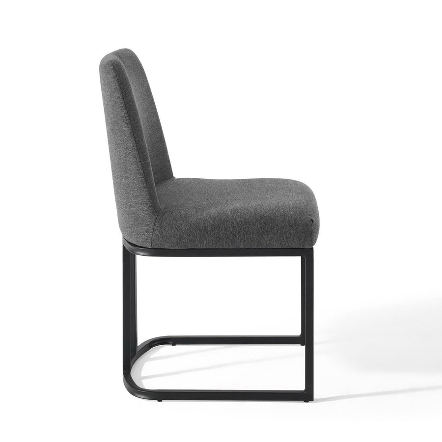 Dragana Sled Base Upholstered Fabric Dining Side Chair in Black Charcoal
