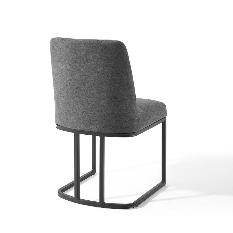 Dragana Sled Base Upholstered Fabric Dining Side Chair in Black Charcoal
