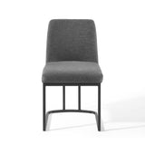 Dragana Sled Base Upholstered Fabric Dining Side Chair in Black Charcoal