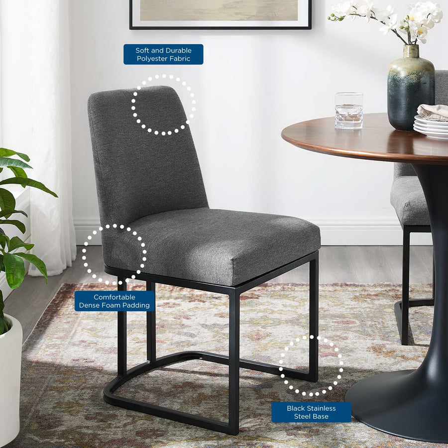 Dragana Sled Base Upholstered Fabric Dining Side Chair in Black Charcoal