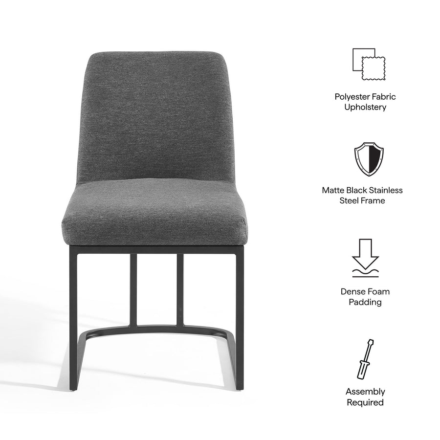 Dragana Sled Base Upholstered Fabric Dining Side Chair in Black Charcoal