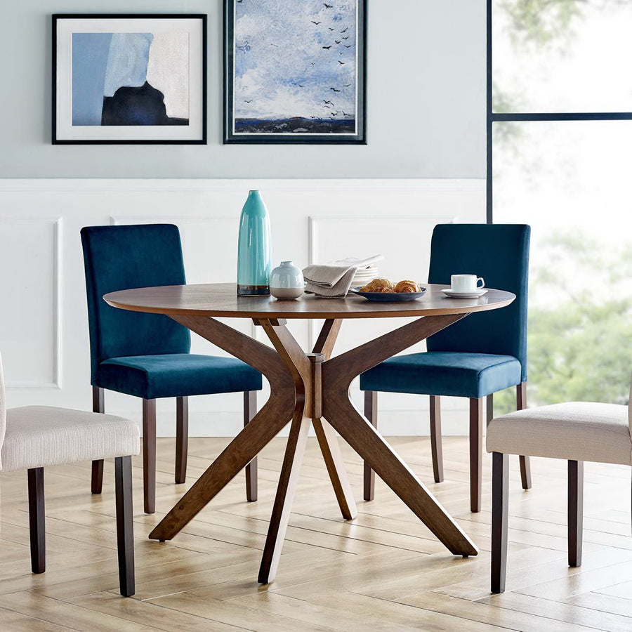 Vela 47" Round Wood Dining Table in Walnut