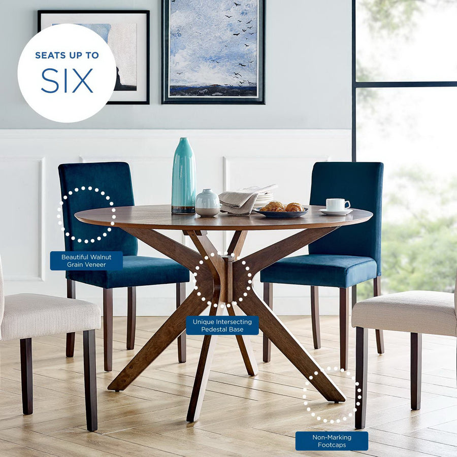 Vela 47" Round Wood Dining Table in Walnut