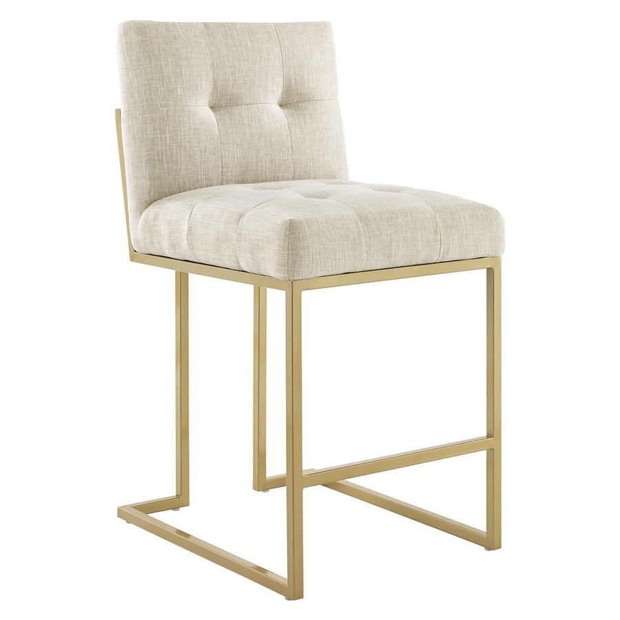Indigo Gold Stainless Steel Upholstered Fabric Counter Stool in Gold Beige