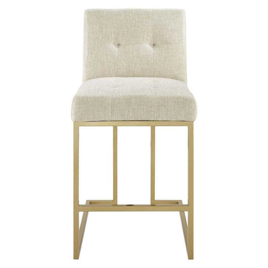 Indigo Gold Stainless Steel Upholstered Fabric Counter Stool in Gold Beige