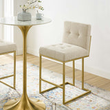 Indigo Gold Stainless Steel Upholstered Fabric Counter Stool in Gold Beige