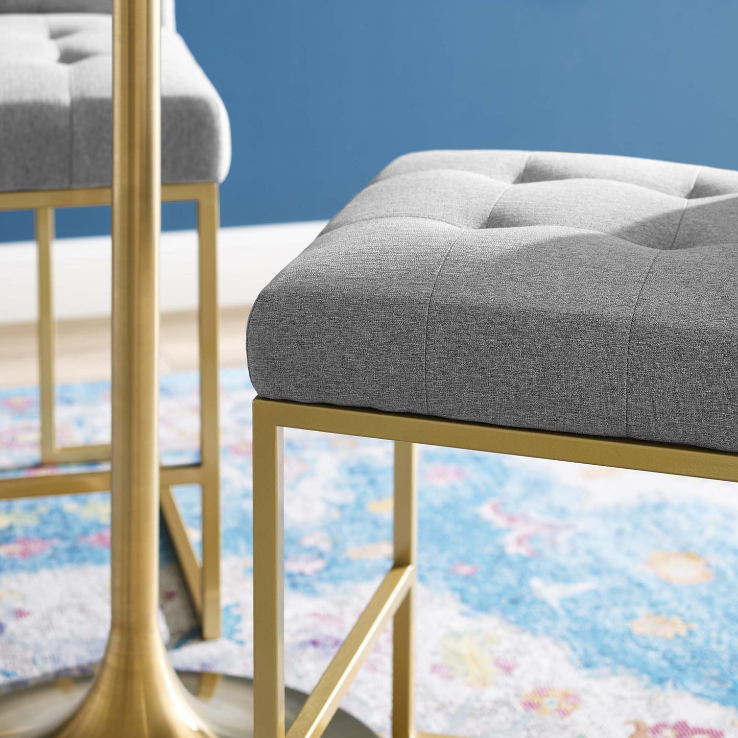 Privy Gold Stainless Steel Upholstered Fabric Counter Stool by Furniture For America