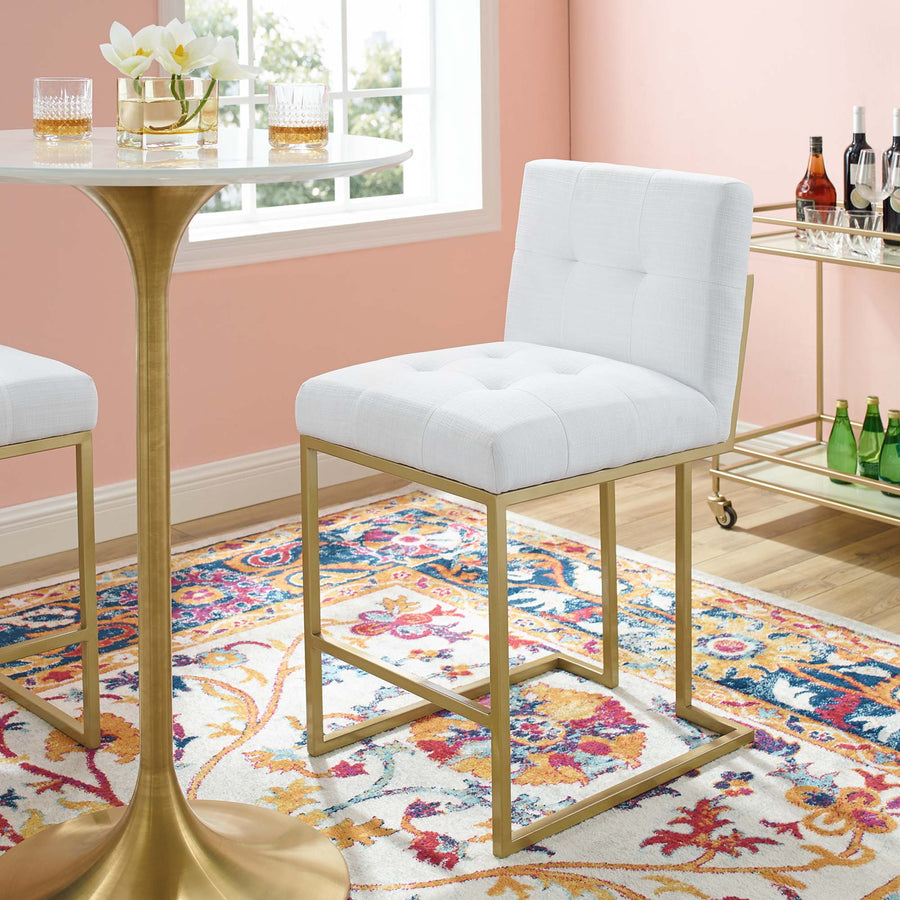 Indigo Gold Stainless Steel Upholstered Fabric Counter Stool in Gold White