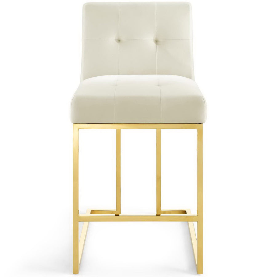 Indigo Gold Stainless Steel Performance Velvet Counter Stool in Gold Ivory