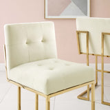 Indigo Gold Stainless Steel Performance Velvet Counter Stool in Gold Ivory