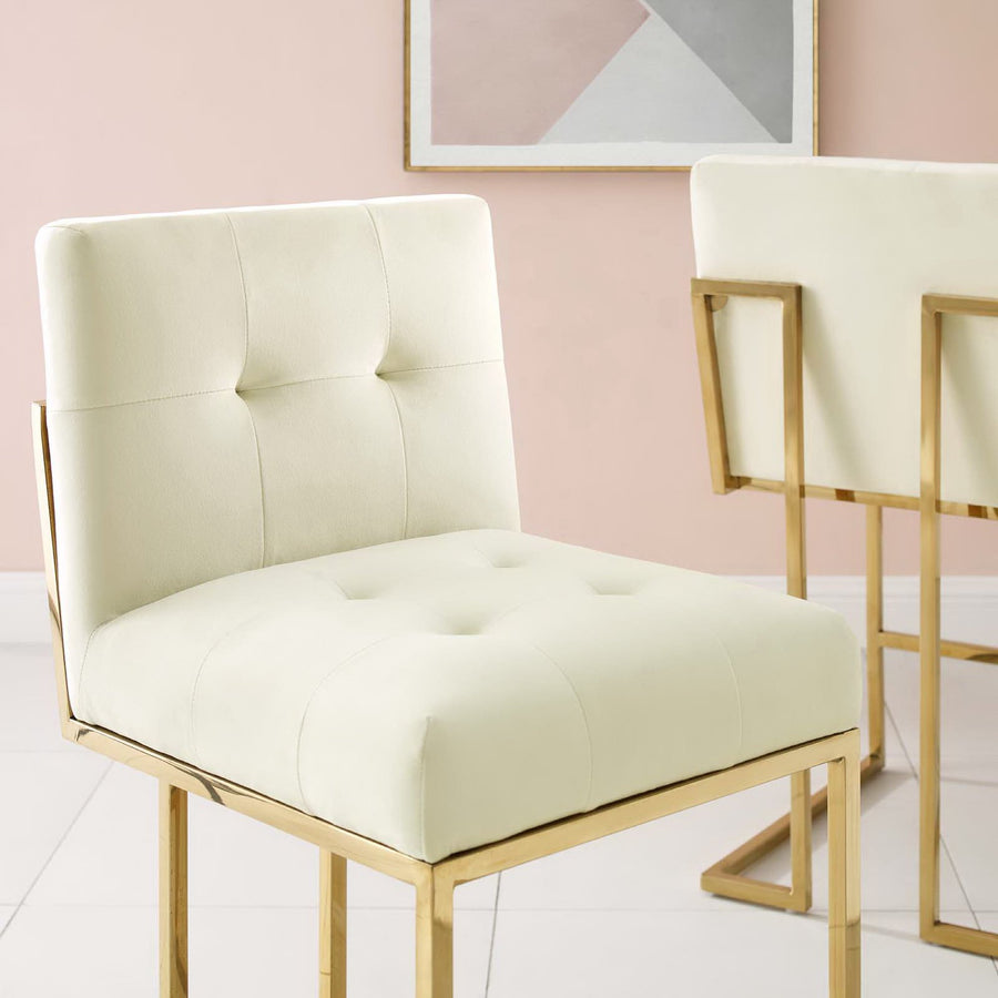 Indigo Gold Stainless Steel Performance Velvet Counter Stool in Gold Ivory